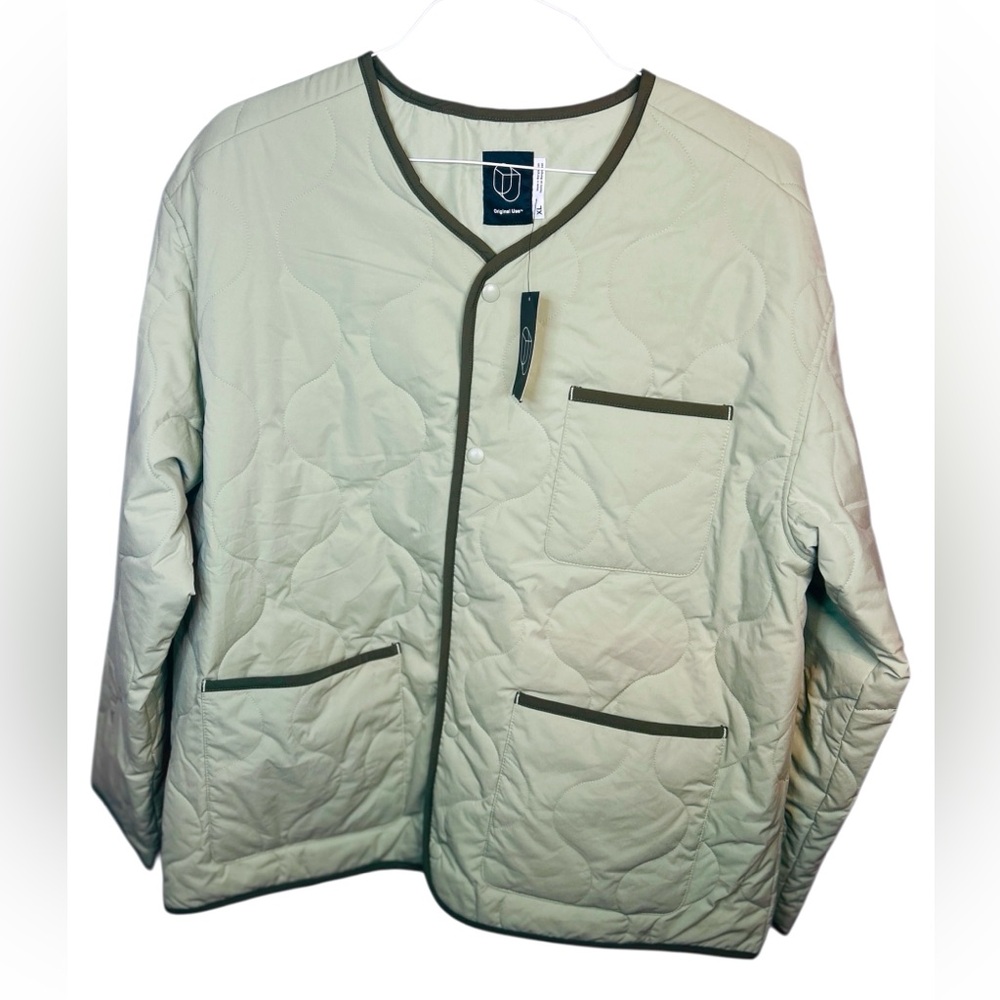 Original Use Quilted  Snap Jacket XL Light Olive Green Minimalist Recycled Poly